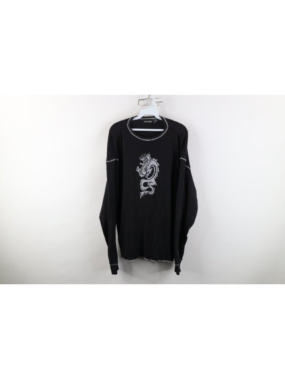 Vtg 90s Y2K Streetwear Mens XL Dragon Thermal Ribbed Knit Long Sleeve T-Shirt